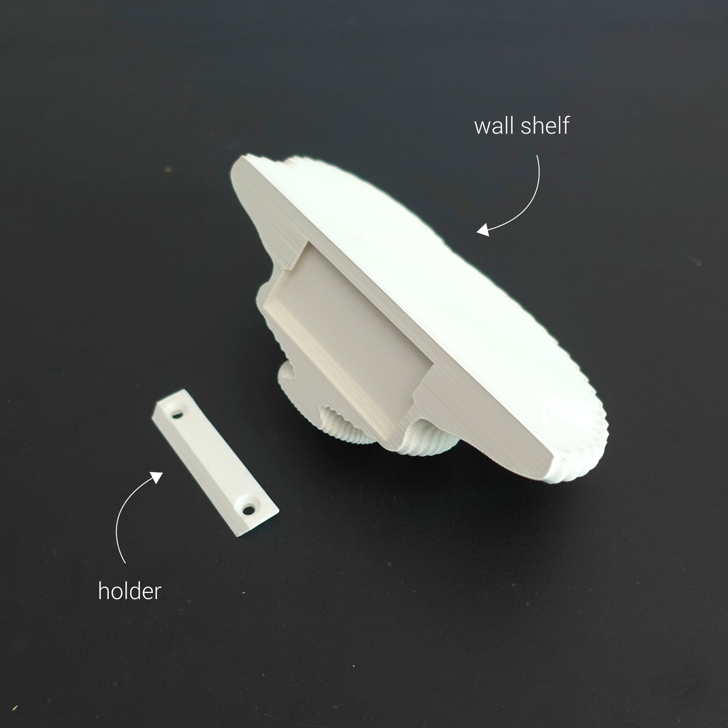 3D printed mushroom shelf holding crystals and mini planter