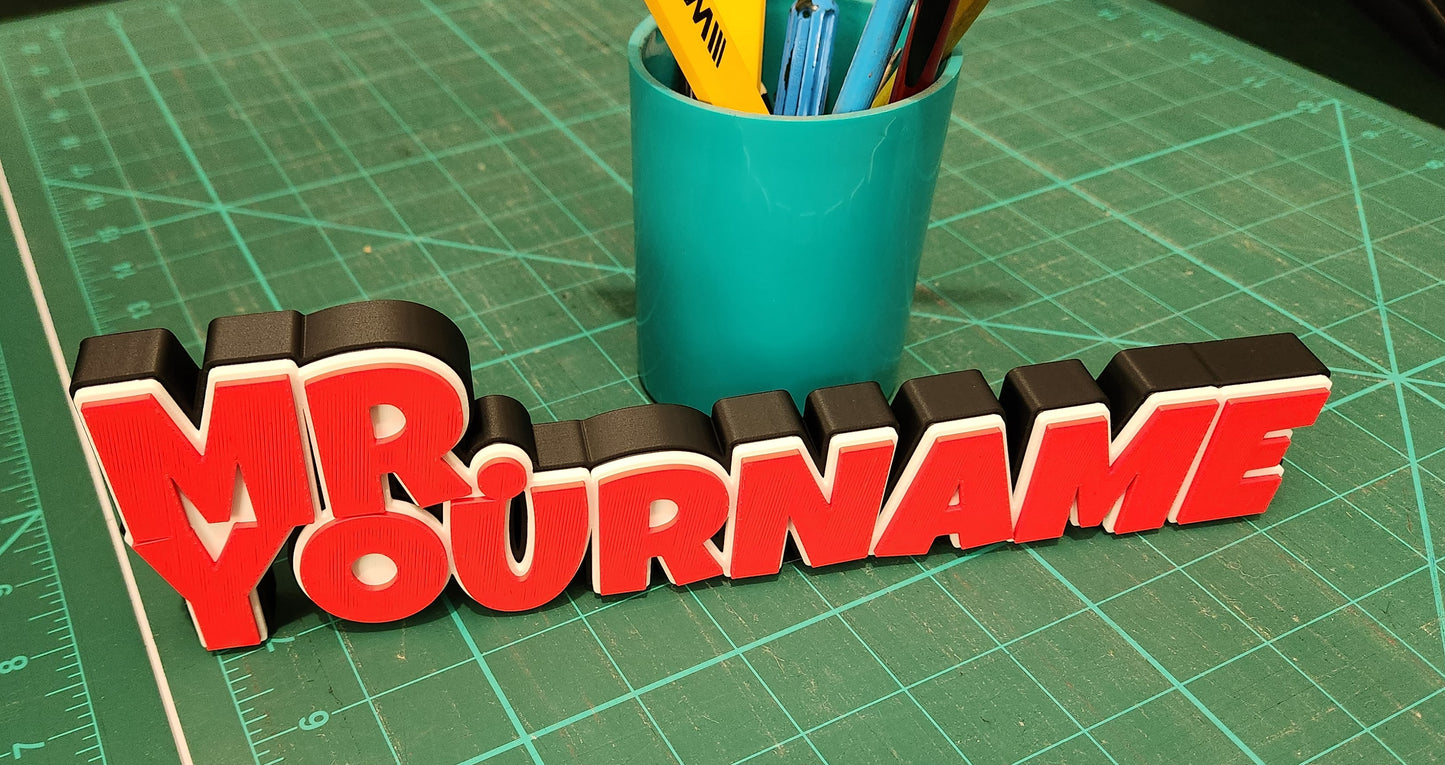 Personalised Name Plate - 3 colour - Desk Decor, Teacher Appreciation Gift, Teacher Name Sign, Male Teacher Gift, Desk Name Sign, Desk Name Plate, New Teacher Gift